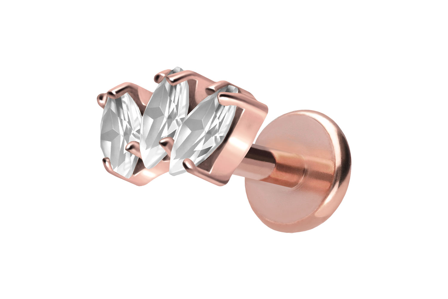 Titan Labret Piercing mit Push Fit 3 KRISTALLTROPFEN